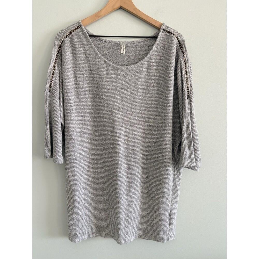 Per Seption Concept Sweater Womens Size XL Gray 3/4 Sleeve Tunic Top Stretch